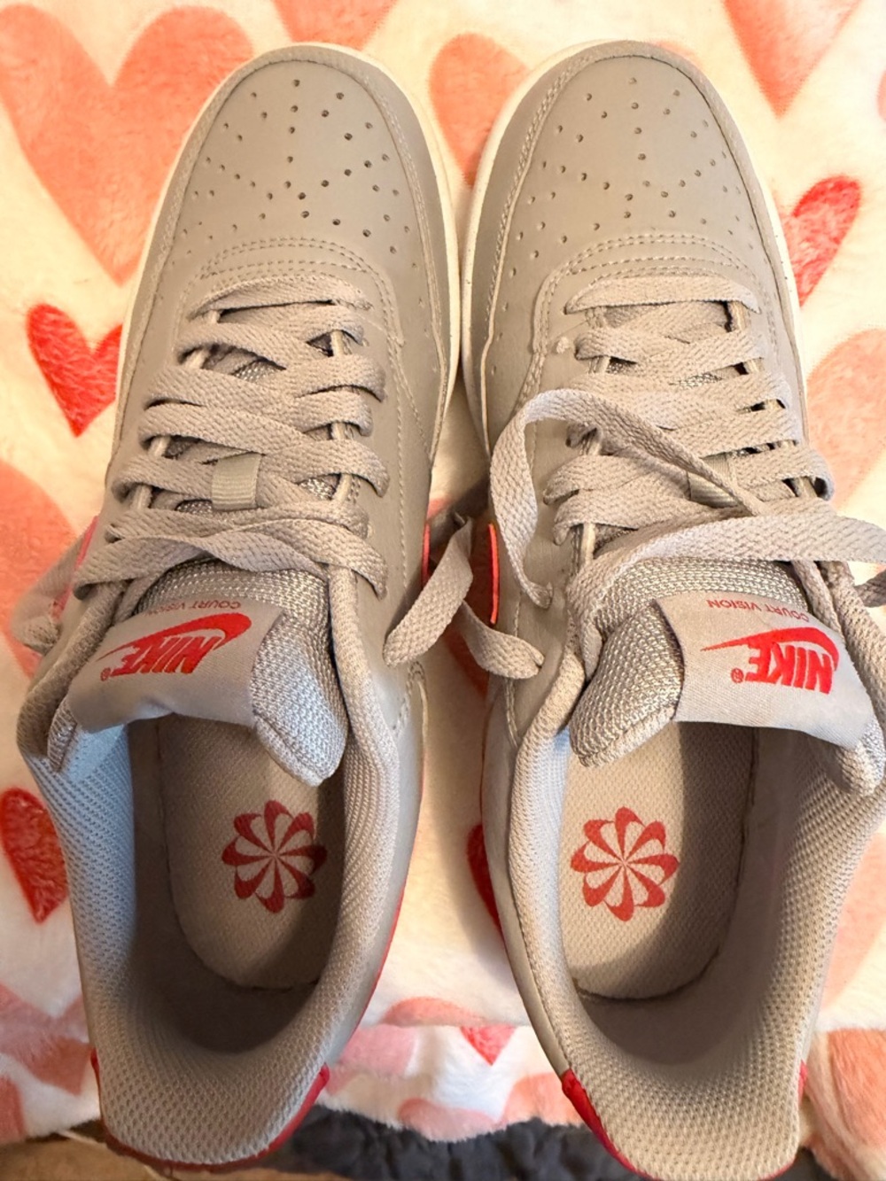 Nike Court Vision Low Sneakers - Light Gray with Red Accents - Picture 2 of 5
